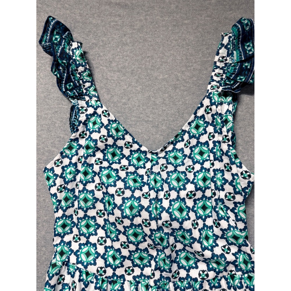 NWT Lucky Brand Womens Teal Blue Geometric Floral Tiered Maxi Dress  L - Picture 12 of 16